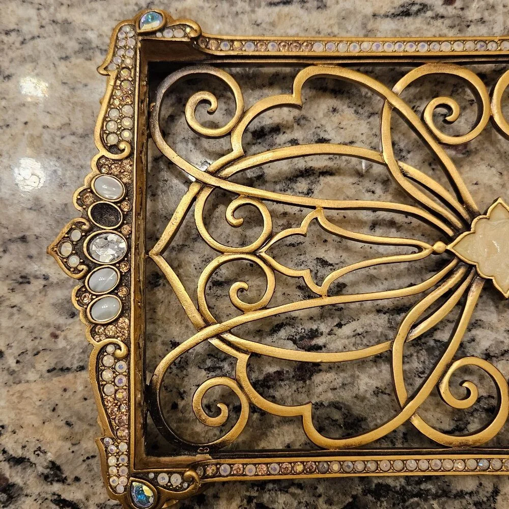 RARE JAY STRONGWATER ARABESQUE SCROLL GUEST TOWEL TISSUE HOLDER BATH VANITY TRAY